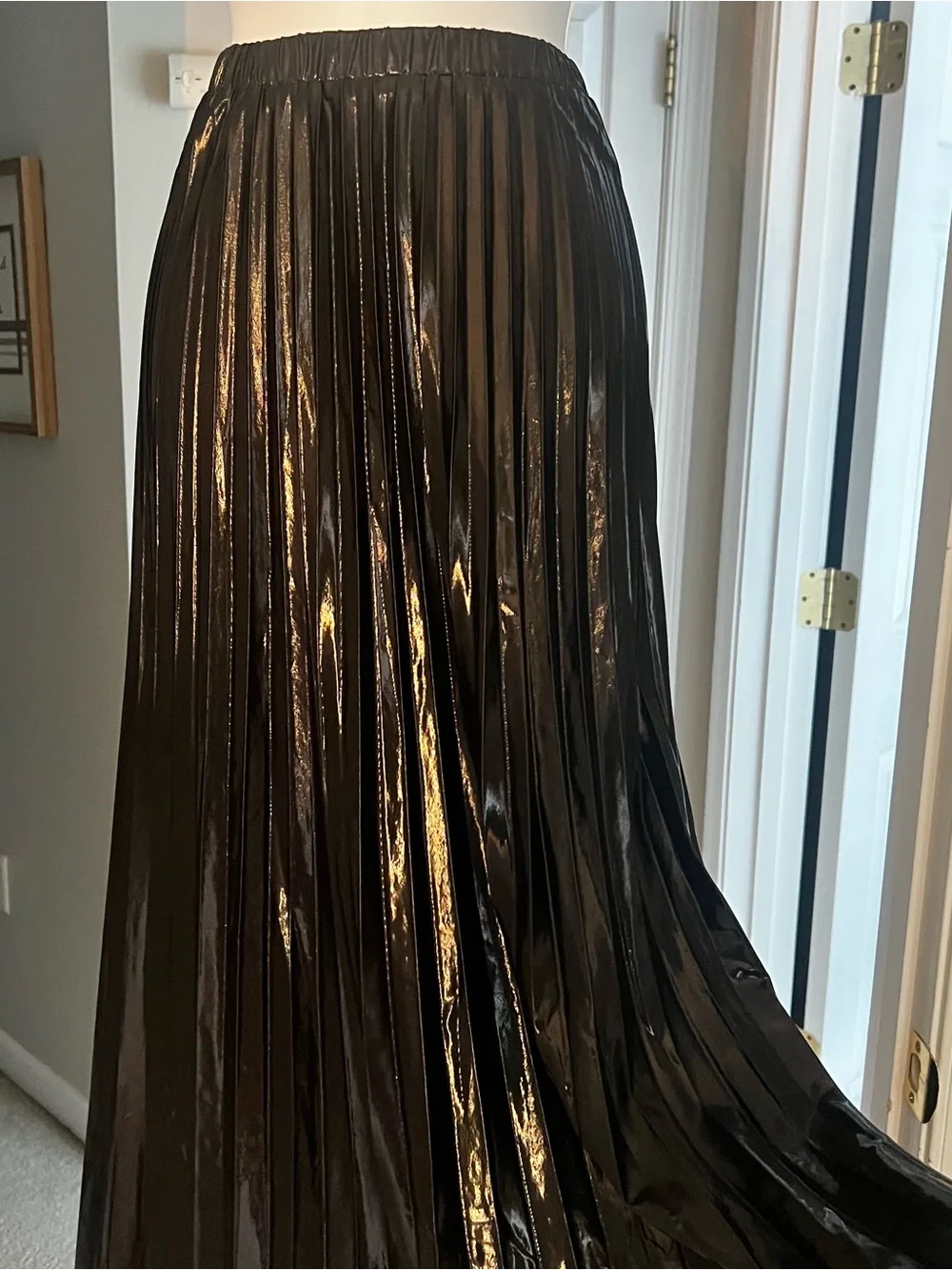 Black Metallic Pleated Maxi Skirt - Picture 4 of 4
